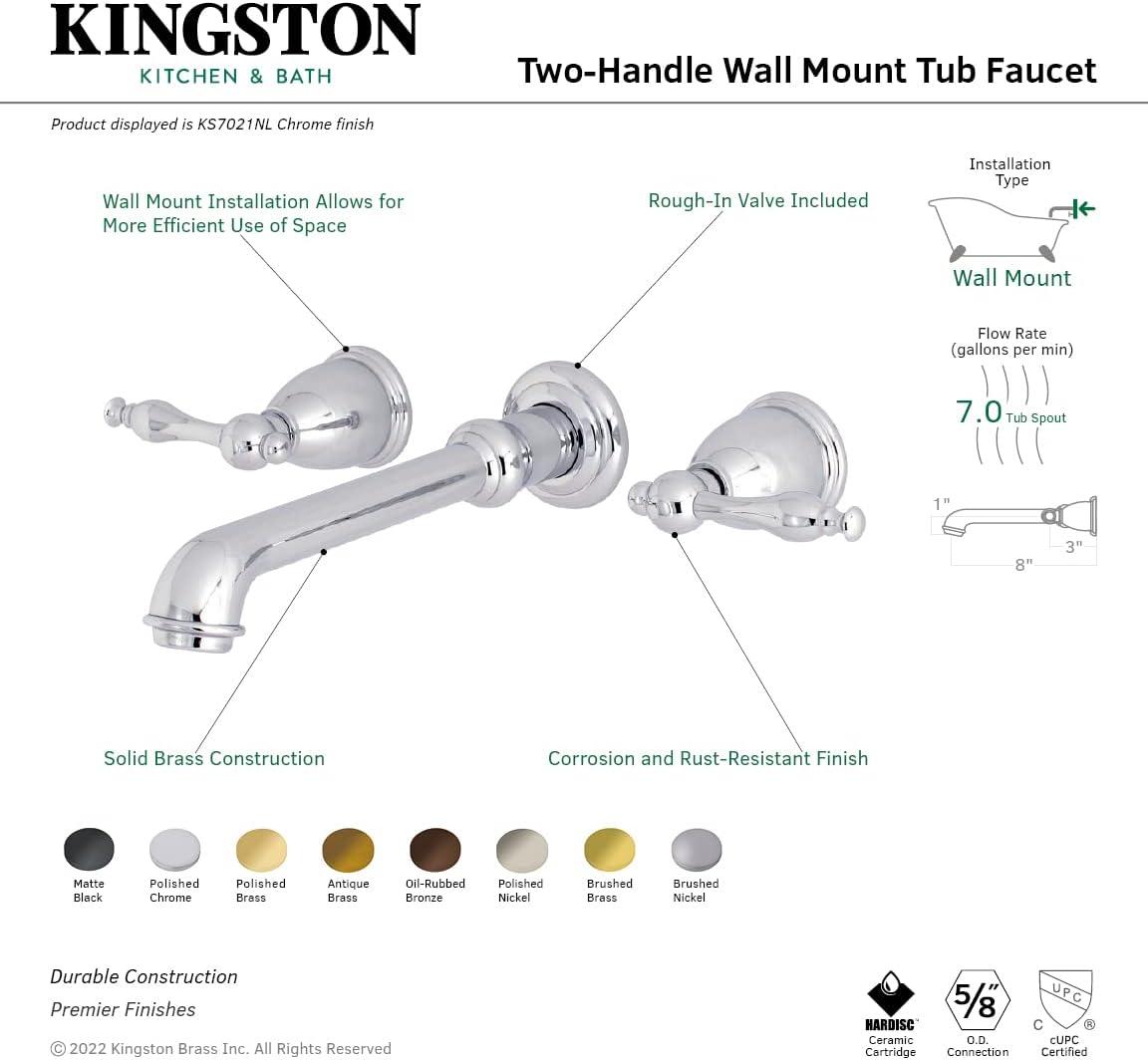 Naples Dual-Lever Wall-Mount Roman Tub Faucet in Brushed Nickel