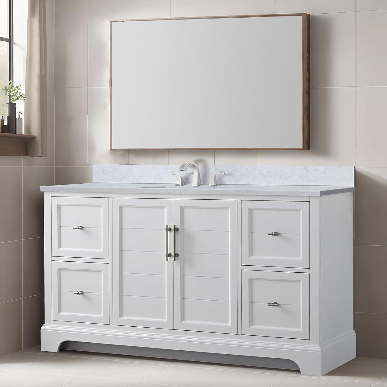 60 in. White Engineered Stone Vanity Top with Undermount Sink