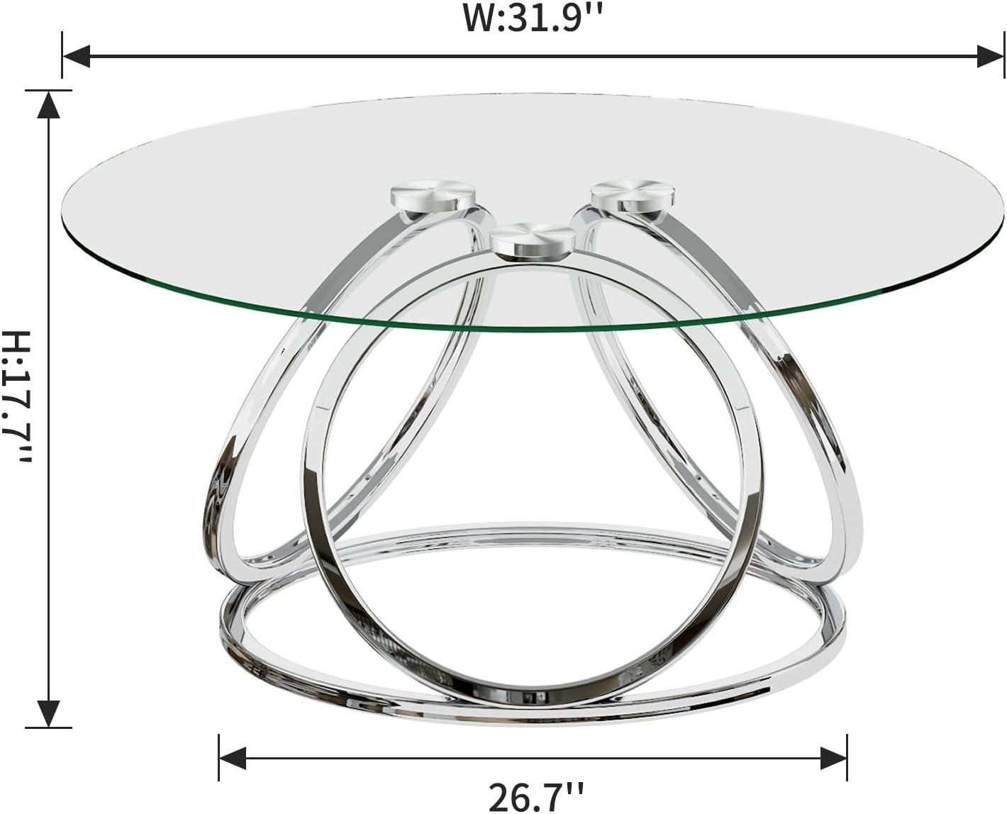 Myhozm Contemporary Glass Top Round Coffee Table Chrome