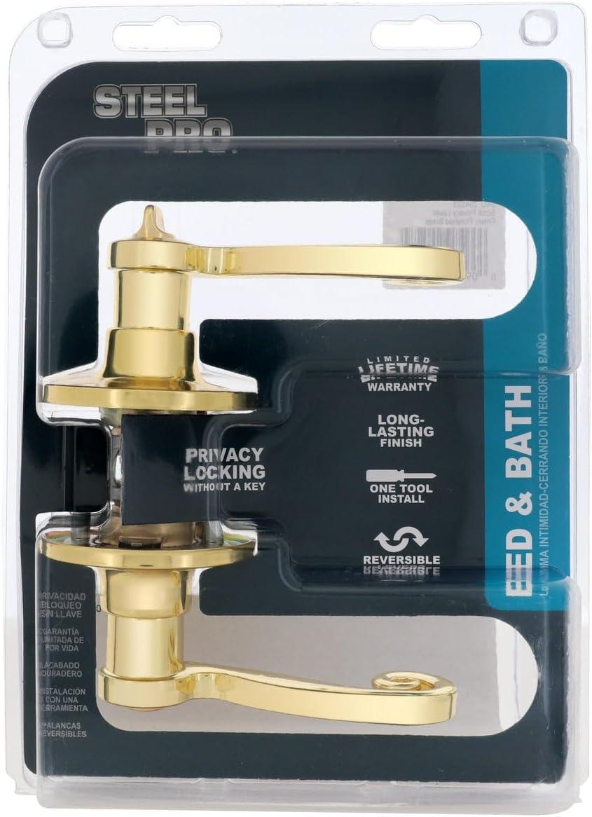 Polished Brass Scroll Privacy Lever Lockset for Bedroom and Bathroom