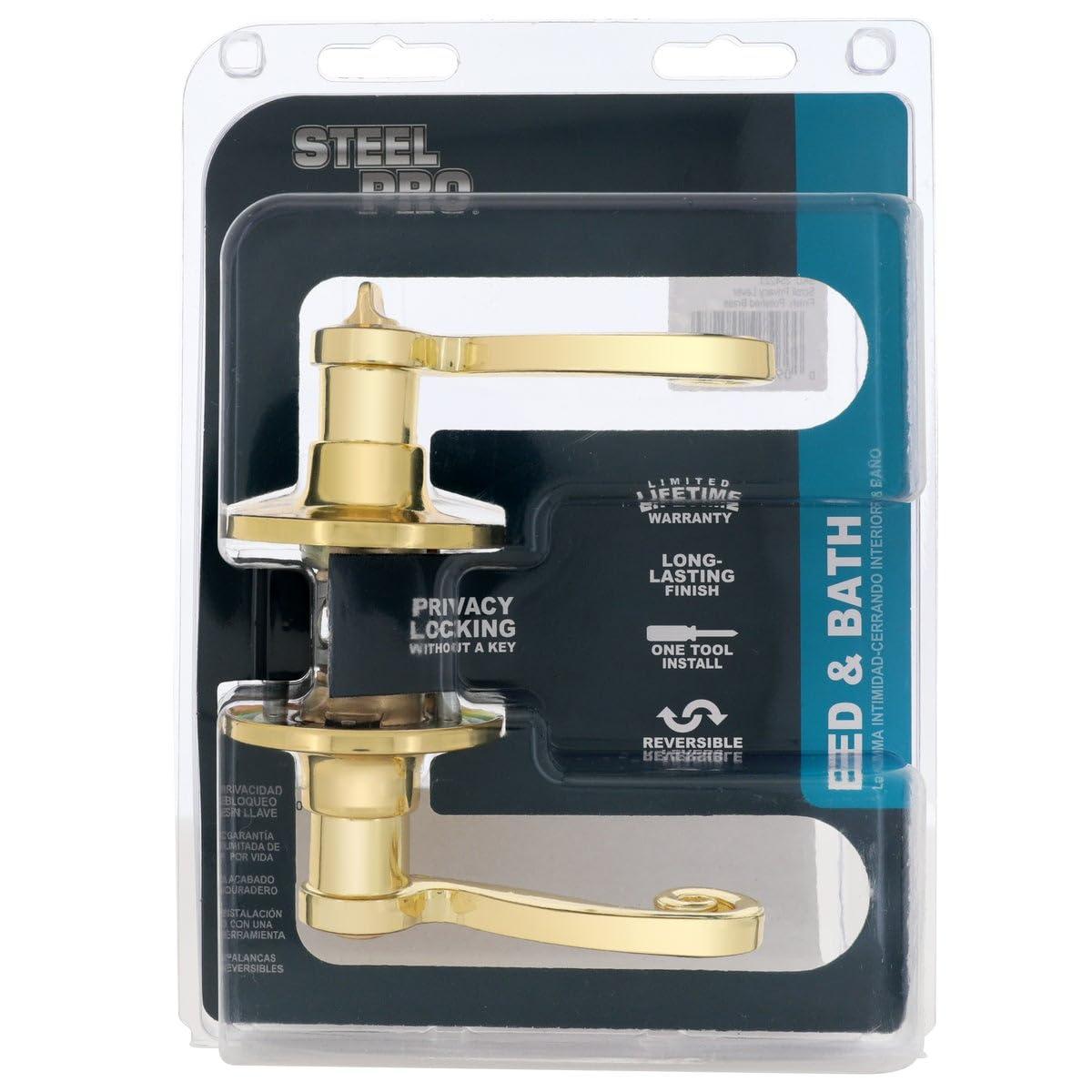 Polished Brass Scroll Privacy Lever Lockset for Bedroom and Bathroom