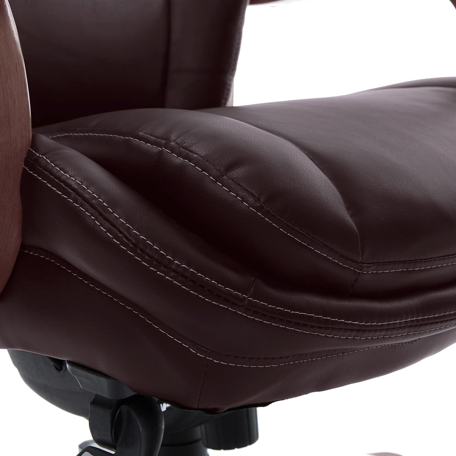 Luxury Coffee Brown Leather Executive Swivel Office Chair with Wood Base