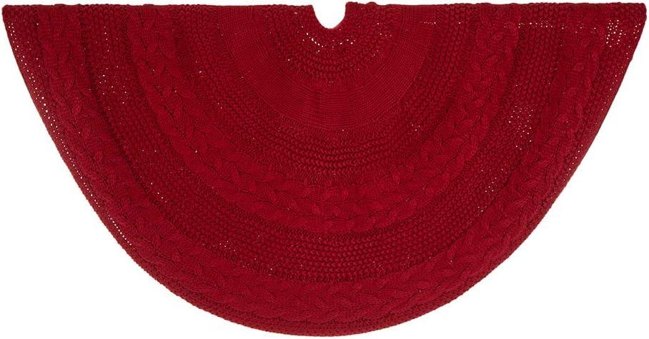 Classic Red Knitted Christmas Tree Skirt, 52 Inches