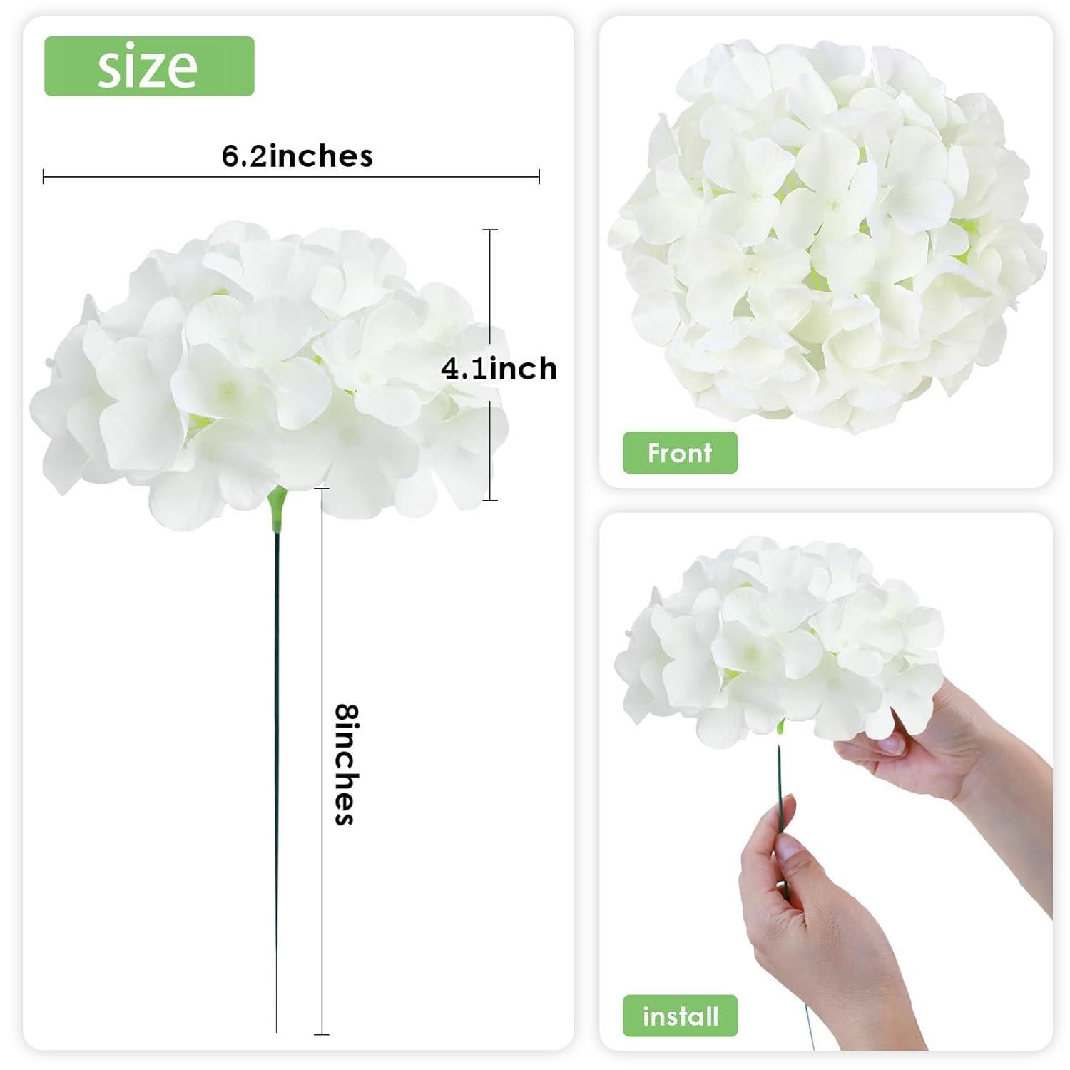 AVIVIHO Hydrangea Artificial Flowers Realistic White Fake Hydrangeas Silk Flowers with Stems Pack of 10 for Spring Mother's Day Easter Gifts Wedding Floral Bouquet Home Decor Party Decoration