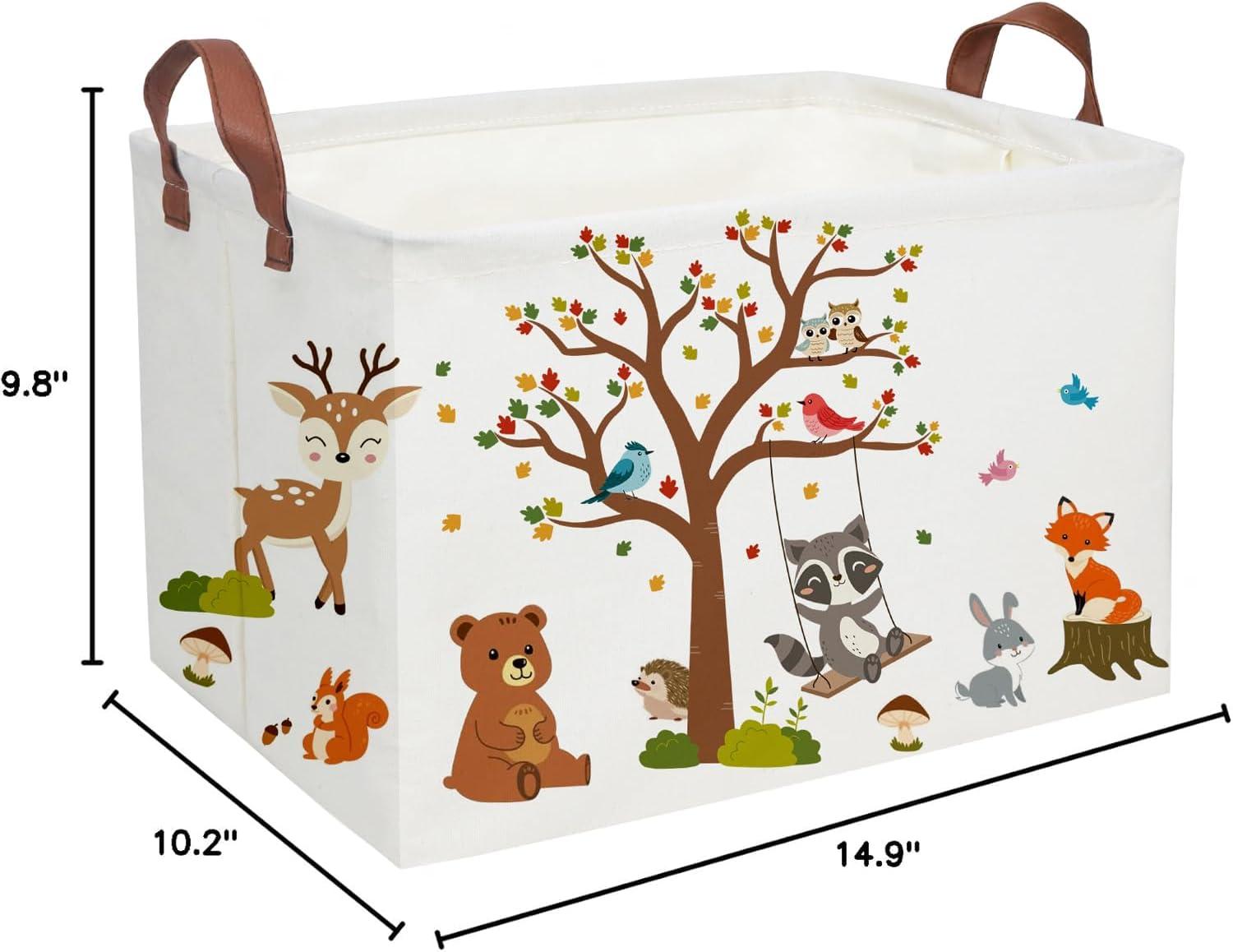 Essme Rectangular Kids Baskets Boys Basket,Animal Storage Basket with Handles for Kids Room Decor, Toy Box,Book Storage Bin（Autumn animals）