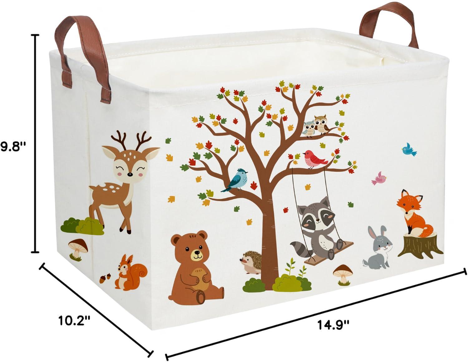 Essme Rectangular Kids Baskets Boys Basket,Animal Storage Basket with Handles for Kids Room Decor, Toy Box,Book Storage Bin（Autumn animals）