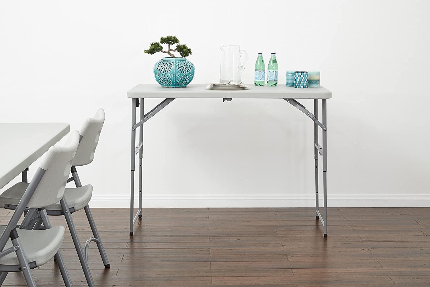 4' Long- Height Adjustable Fold in Half Resin Multi Purpose Table in Light Gray