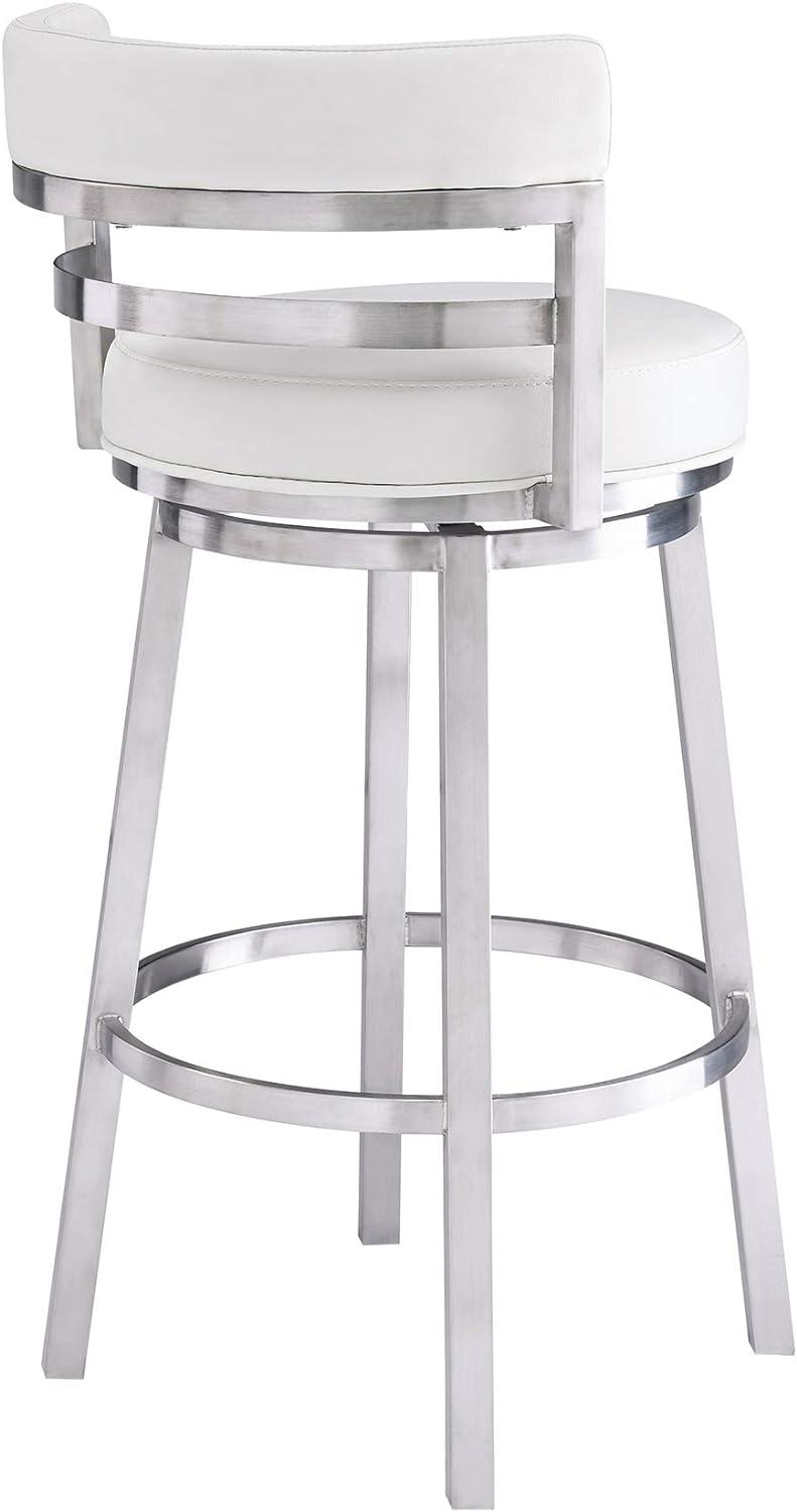 Titana 26" Counter Height Swivel White Faux Leather and Brushed Stainless Steel Bar Stool