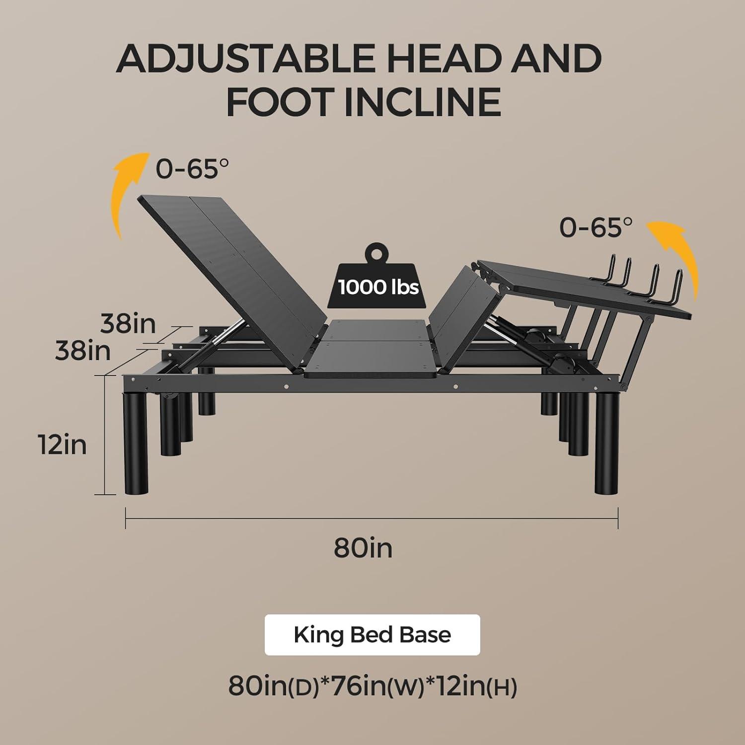 Black King Split Adjustable Metal Bed Frame with Wireless Remote