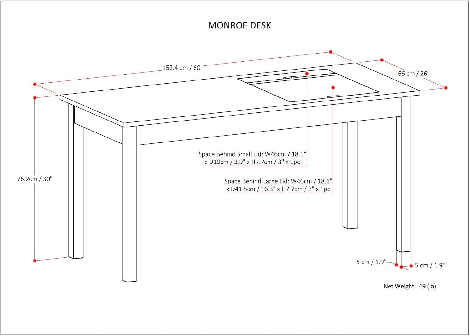 Monroe Distressed Charcoal Brown Solid Acacia Desk with USB & Power Outlet