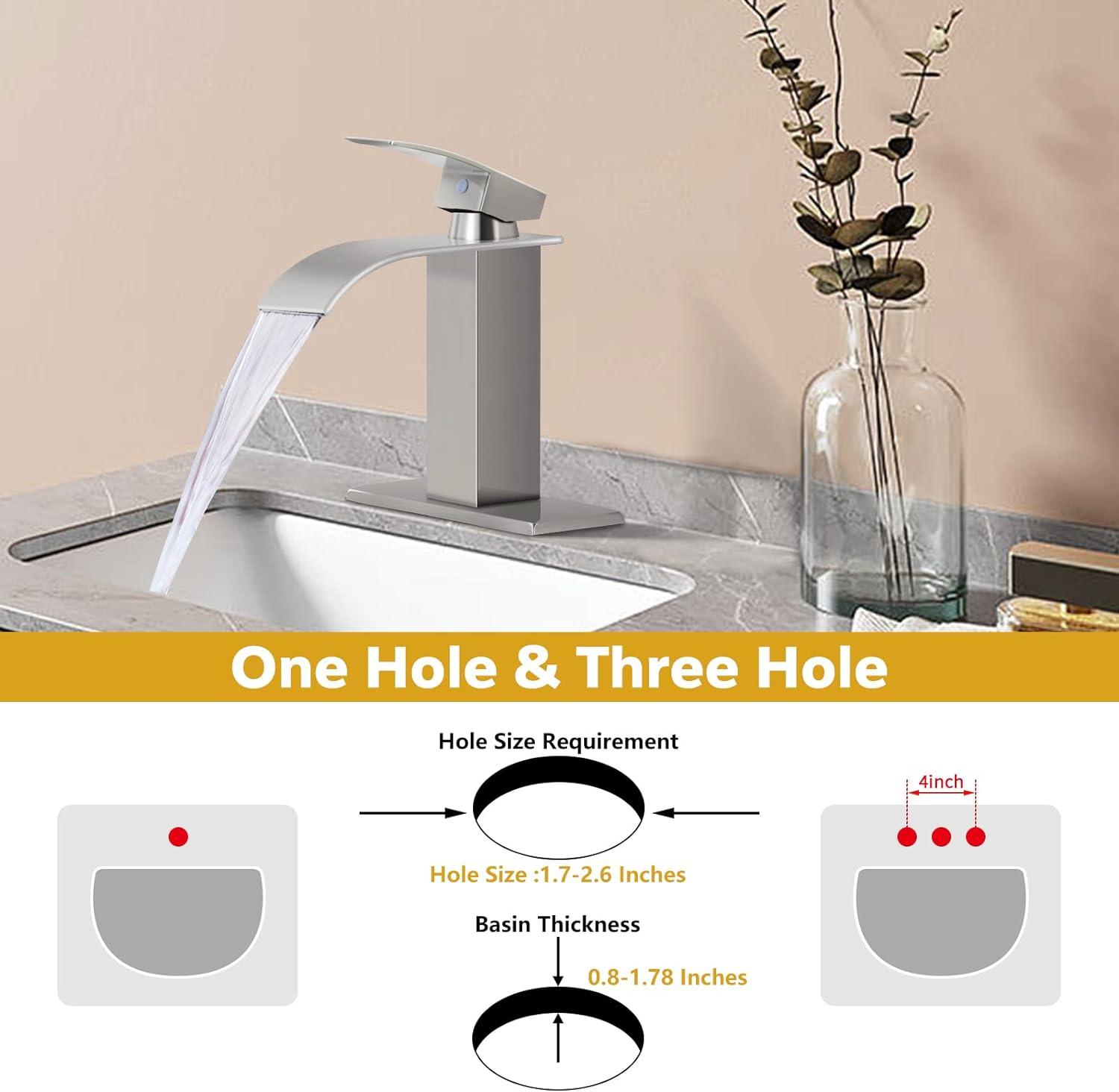 Brushed Nickel Single Handle Waterfall Bathroom Faucet