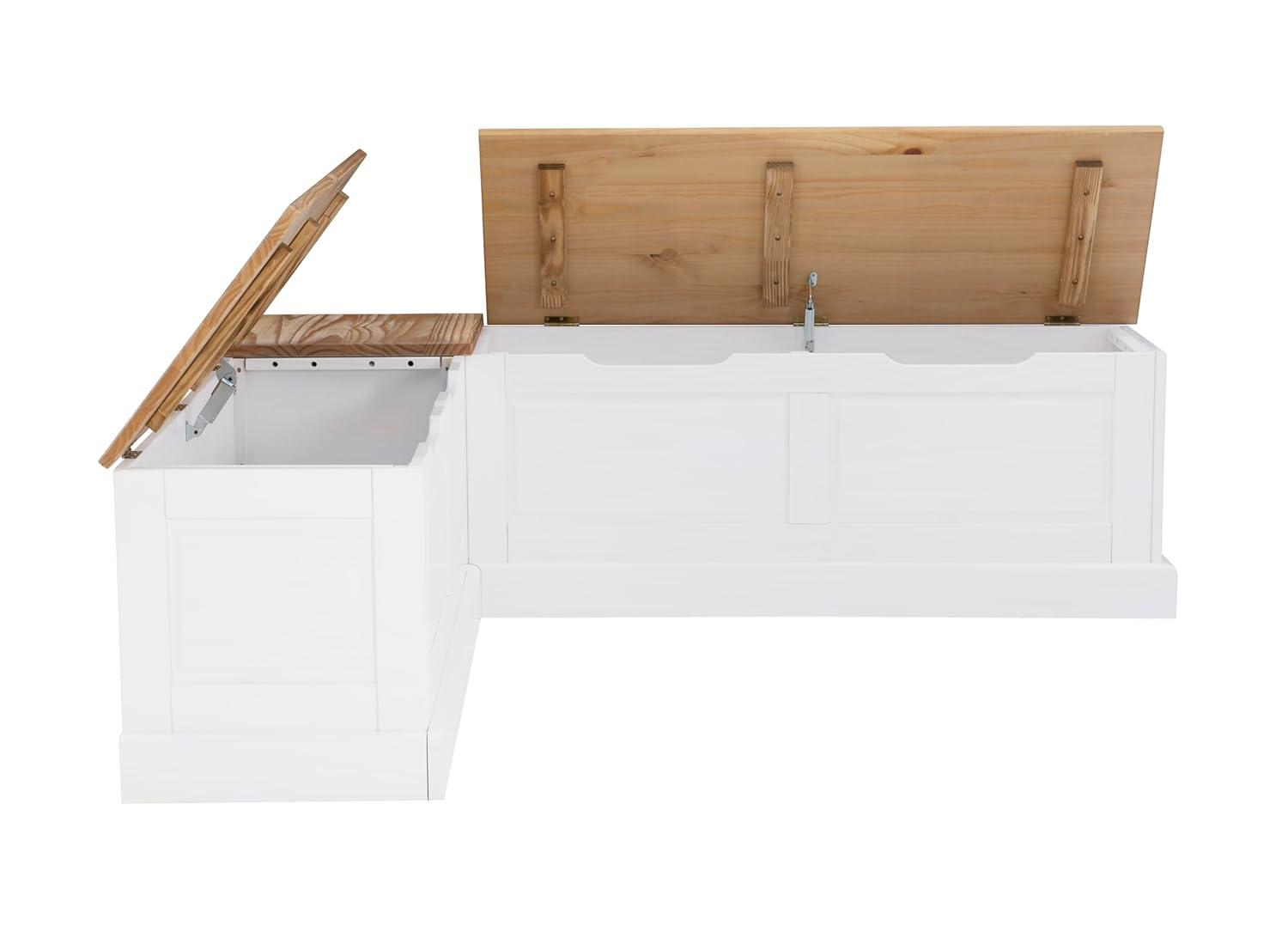 Linon Harris Natural and White Two Tone Backless Corner Breakfast Nook - Nook Only, Table is NOT Included