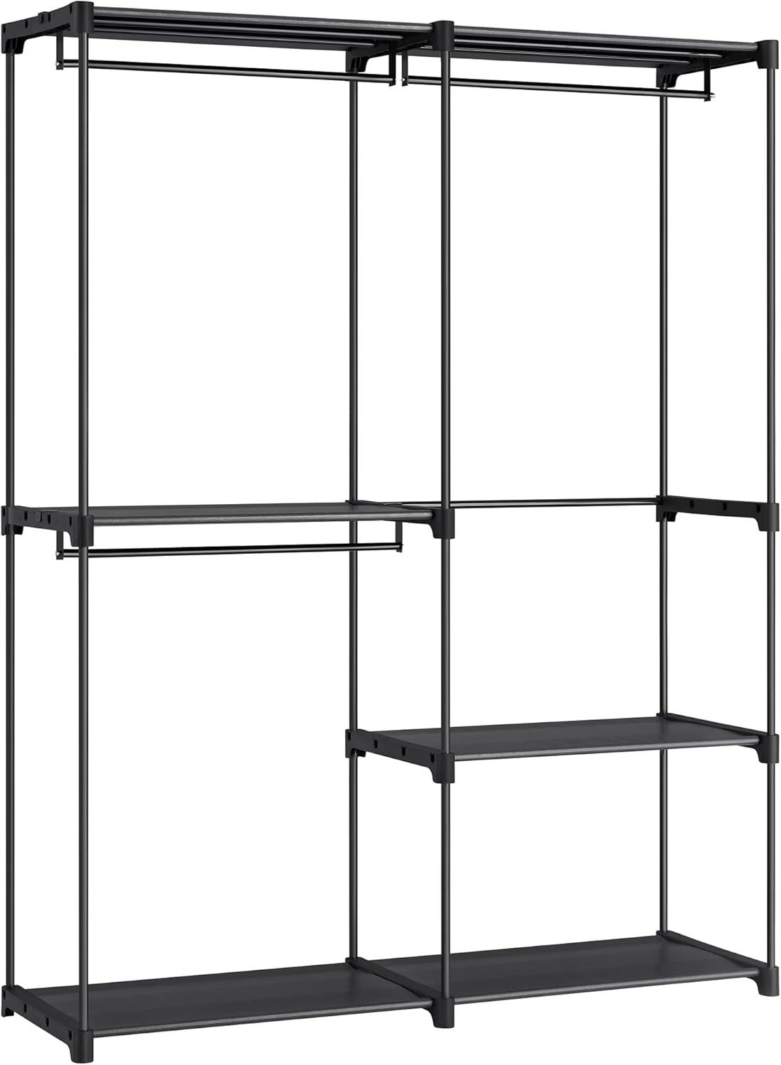 Black Steel Portable Closet System with Shelves, 71.7 Inches