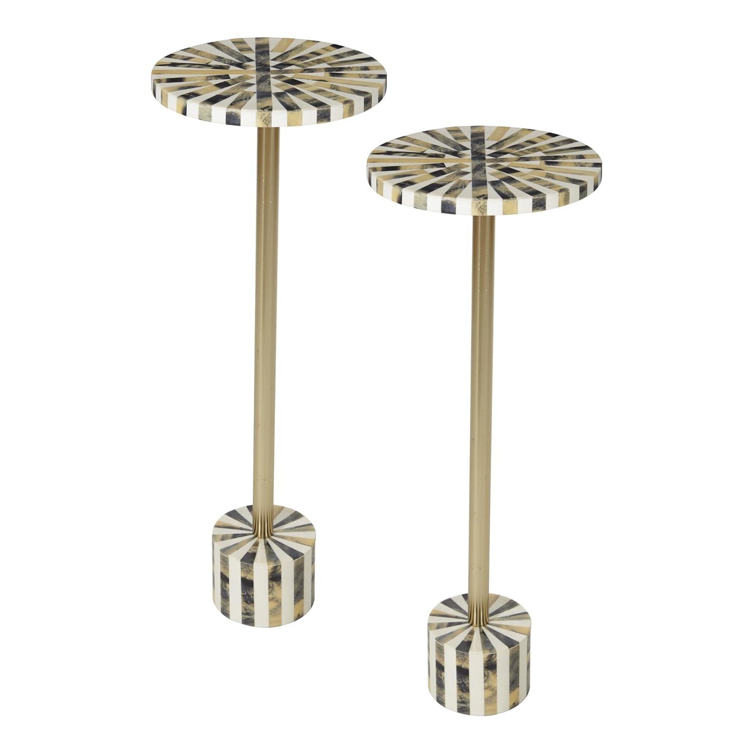 OSP Home Furnishings Round Side Table, Set of 2, Mosaic Black and White Top with Black Metal Base