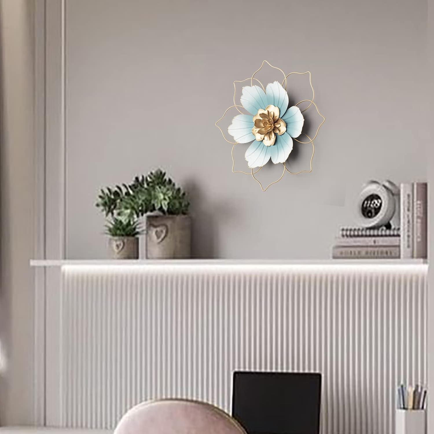 Reflinto Metal Flower Wall Decor, Modern Iron Floral Wall Art Sculpture Farmhouse Hanging Decoration for Home Living Room, Bathroom, Kitchen, indoor, Patio Porch - Blue, 9.5"…