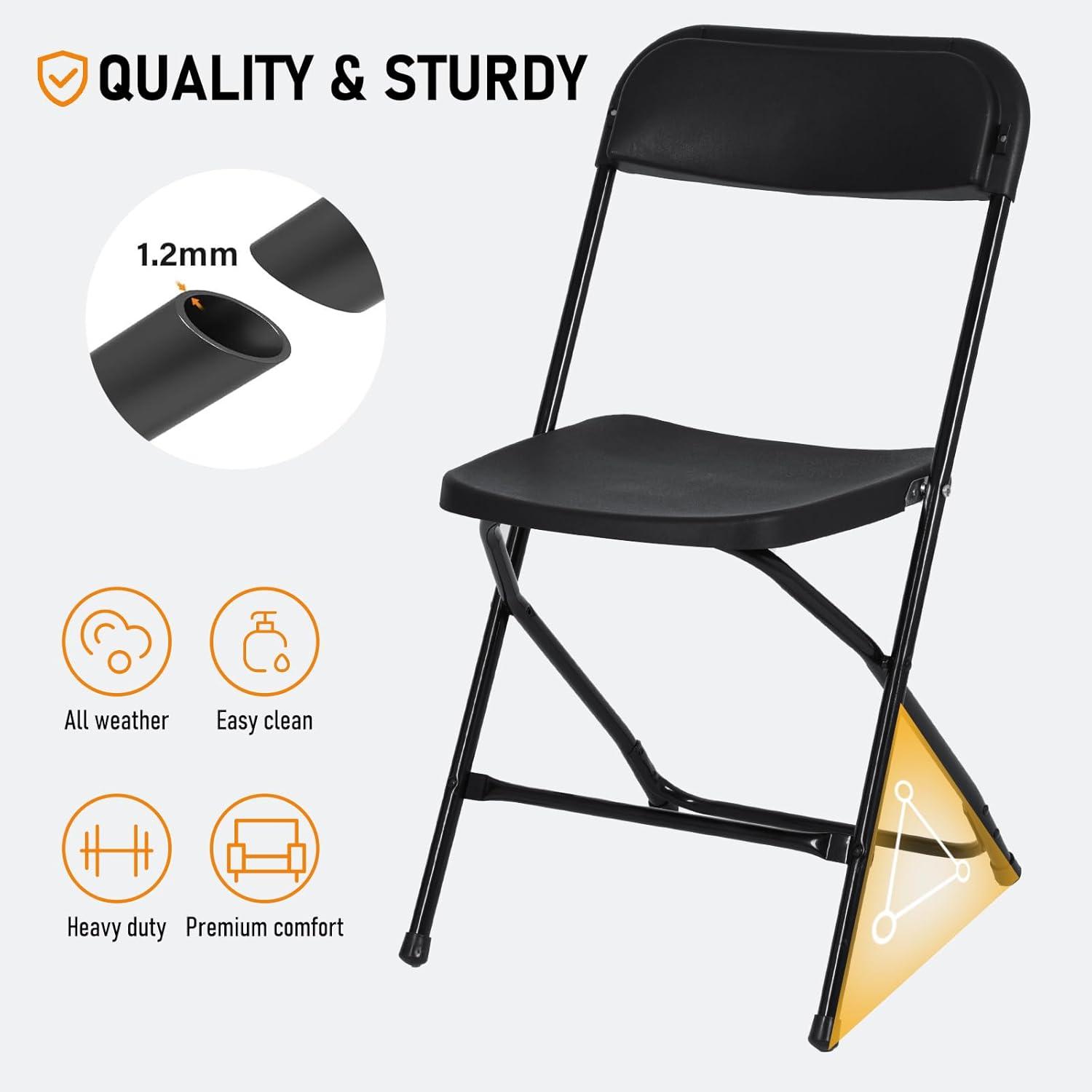 10 Pack Black Plastic Folding Chair for Indoor Outdoor, 350 lb Capacity, Foldable Commercial Stacking Chairs with Steel Frame for Office Wedding Party Events