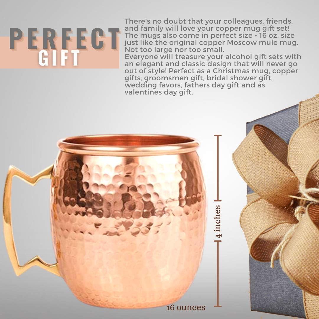 Advanced Mixology Moscow Mule Copper Mugs - Set of 2 - 100% HANDCRAFTED - Pure Solid Copper Mugs 16 oz Gift Set with BONUS: Artisan Wooden Coasters, Cocktail Copper Straws, and Shot Glass!