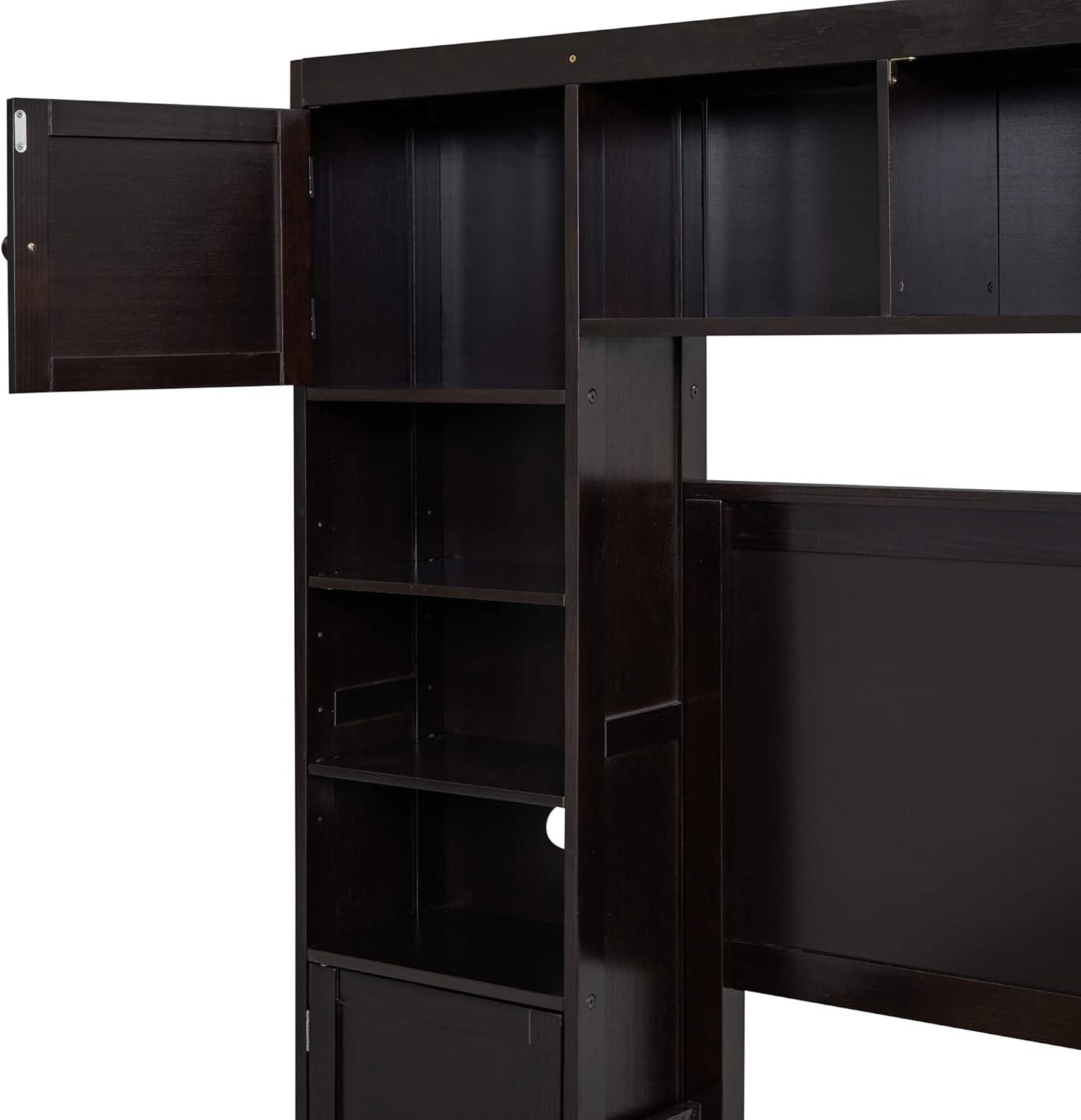 Polibi Full Size Bed Frame Wooden Platform Bed with All-in-One Cabinet and Shelf, 4 Storage Drawers & Wireable Charging Position with Holes,No Box Spring Required,Espresso