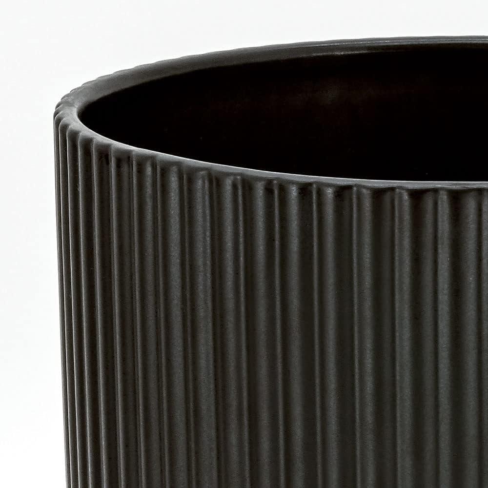 Basics Fluted Round Ceramic Planter, 8-Inch, Black