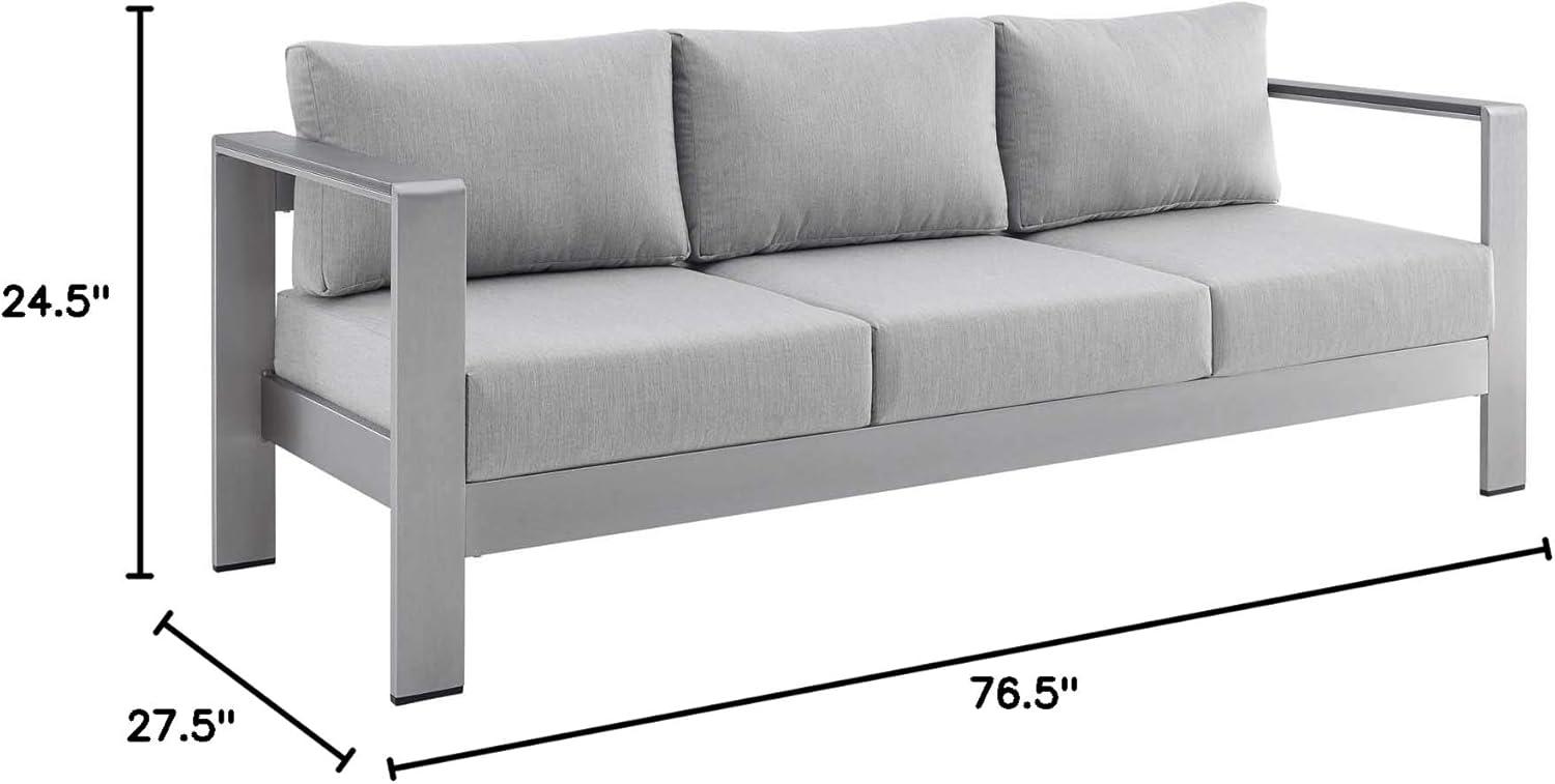 Modway Shore Fabric & Aluminum Outdoor Patio Sofa in Silver & Gray