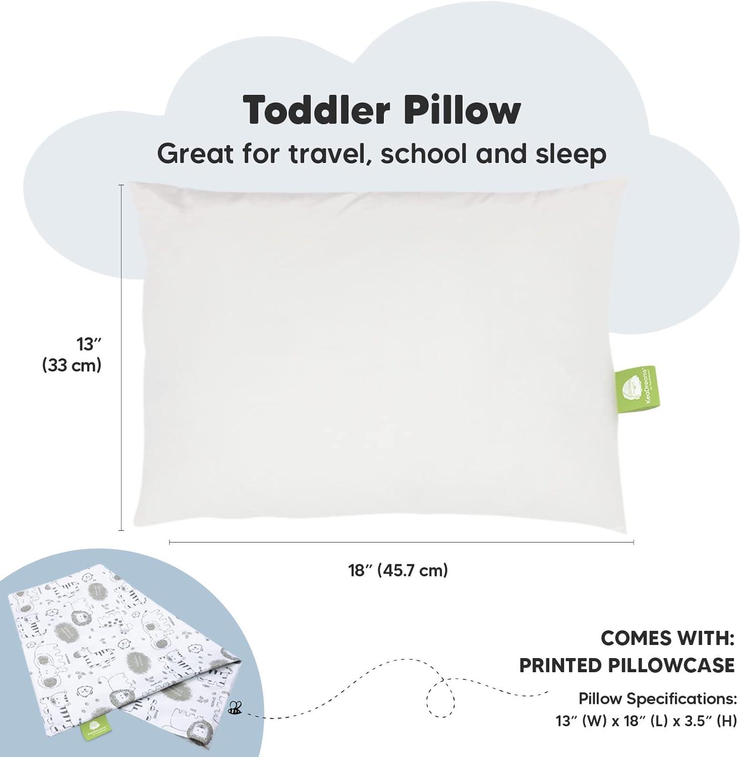 KeaBabies Toddler Pillow with Pillowcase, 13X18 Soft Organic Cotton Toddler Pillows for Sleeping, Kids Travel Pillow Age 2-5