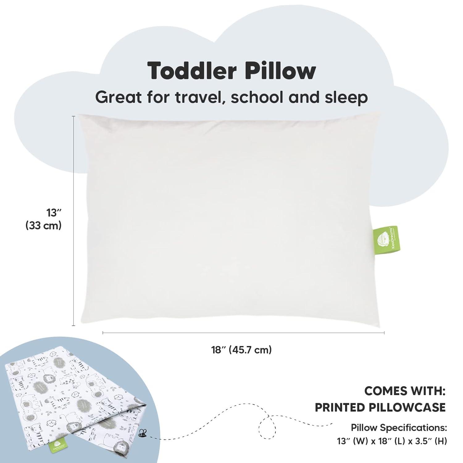 KeaBabies Toddler Pillow with Pillowcase, 13X18 Soft Organic Cotton Toddler Pillows for Sleeping, Kids Travel Pillow Age 2-5 (KeaSafari)