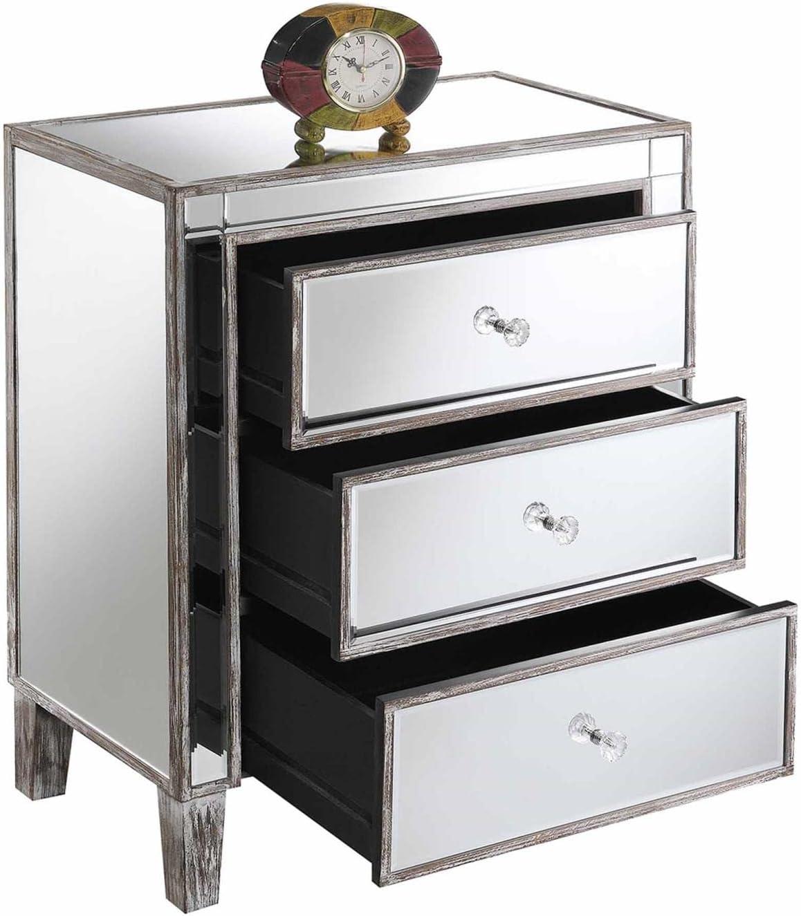 Convenience Concepts 413859WGY Gold Coast Large 3 Drawer Mirrored End Table