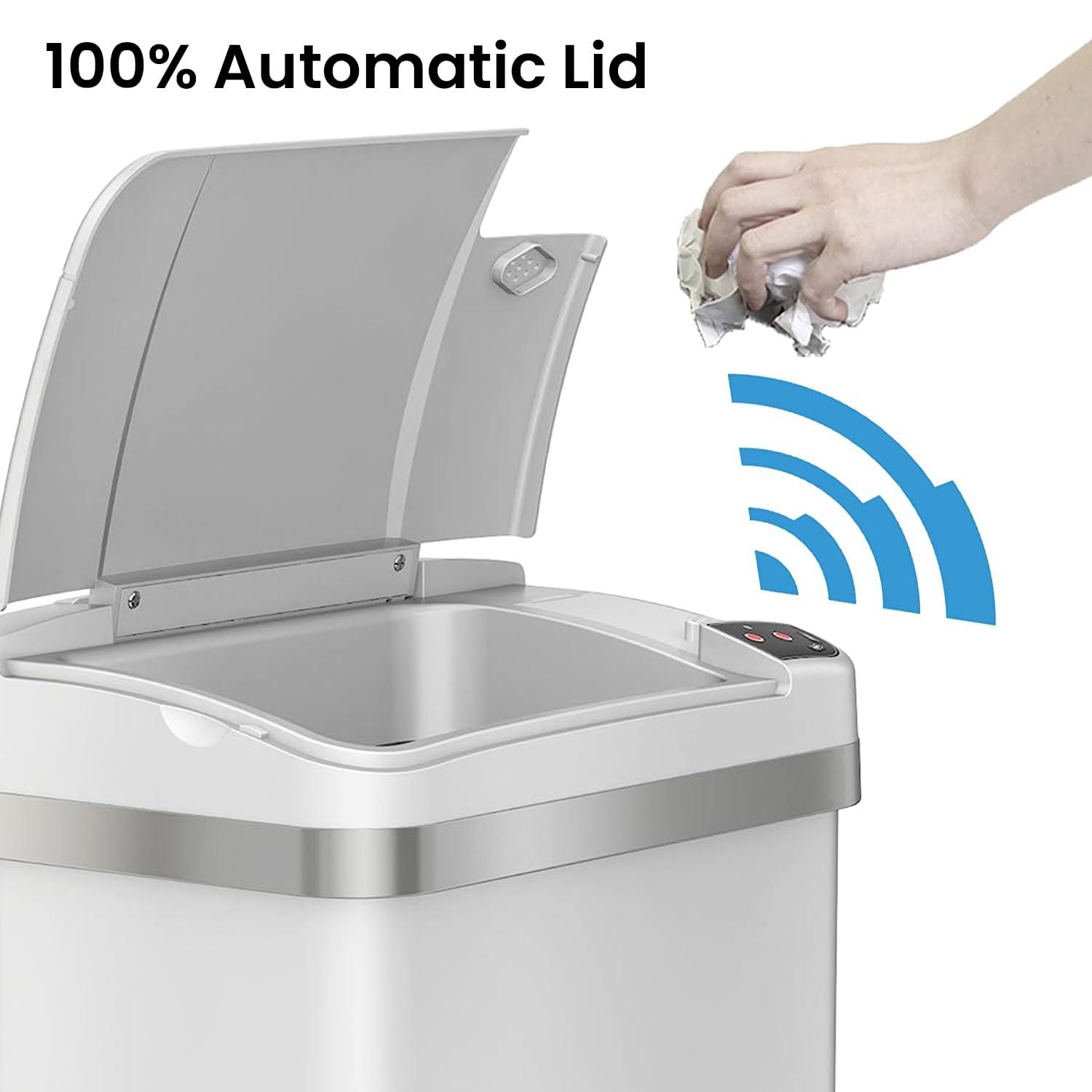 iTouchless Sensor Bathroom Trash Can with AbsorbX Odor Filter and Fragrance 4 Gallon White Stainless Steel