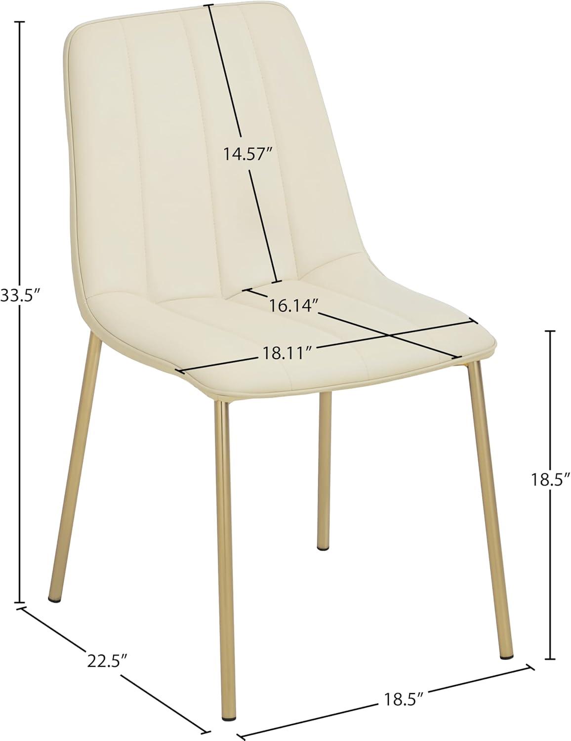 Cream Vegan Leather Dining Chair with Gold Metal Legs, Set of 2