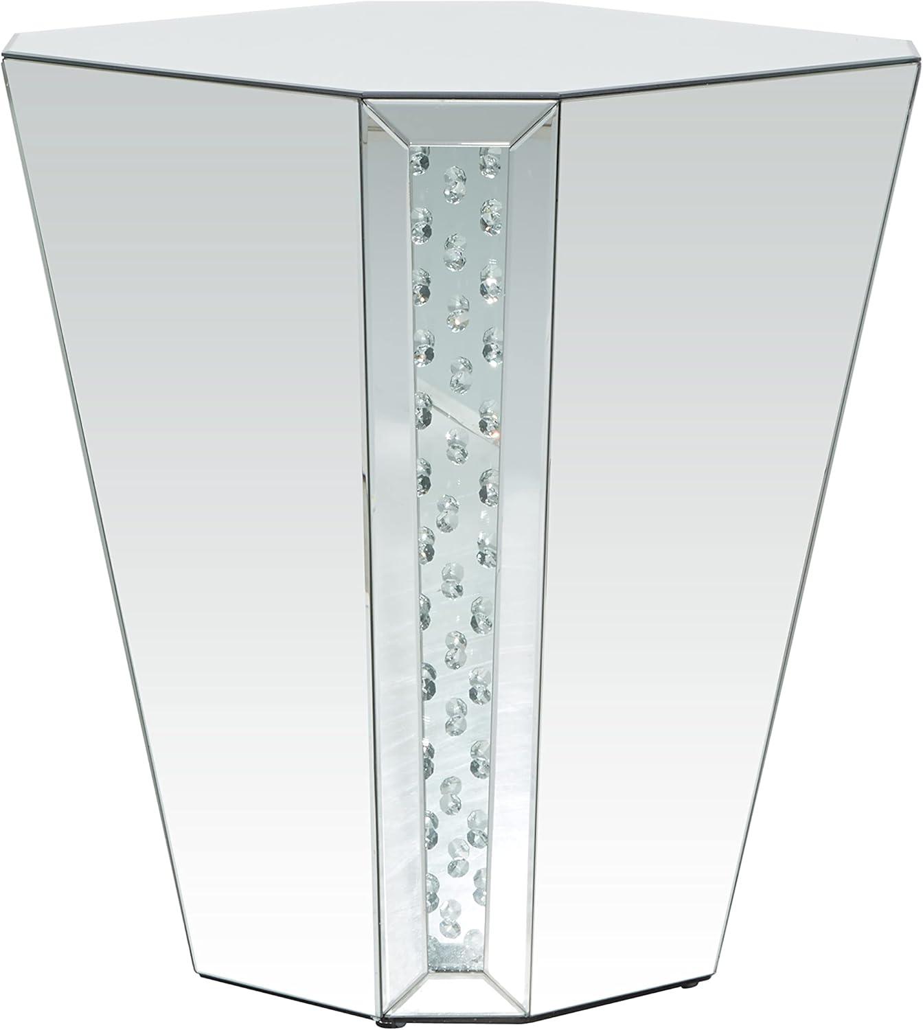 DecMode 20" x 24" Silver Glass Mirrored Geometric Accent Table, 1-Piece