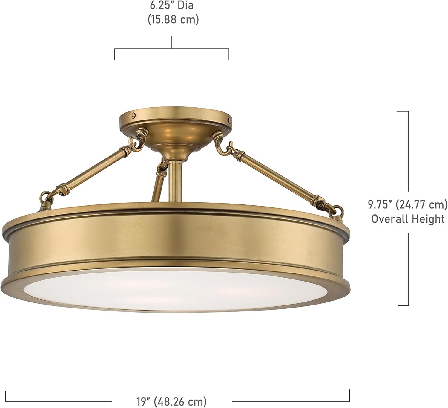 Liberty Gold 3-Light Semi Flush Mount with Etched Glass