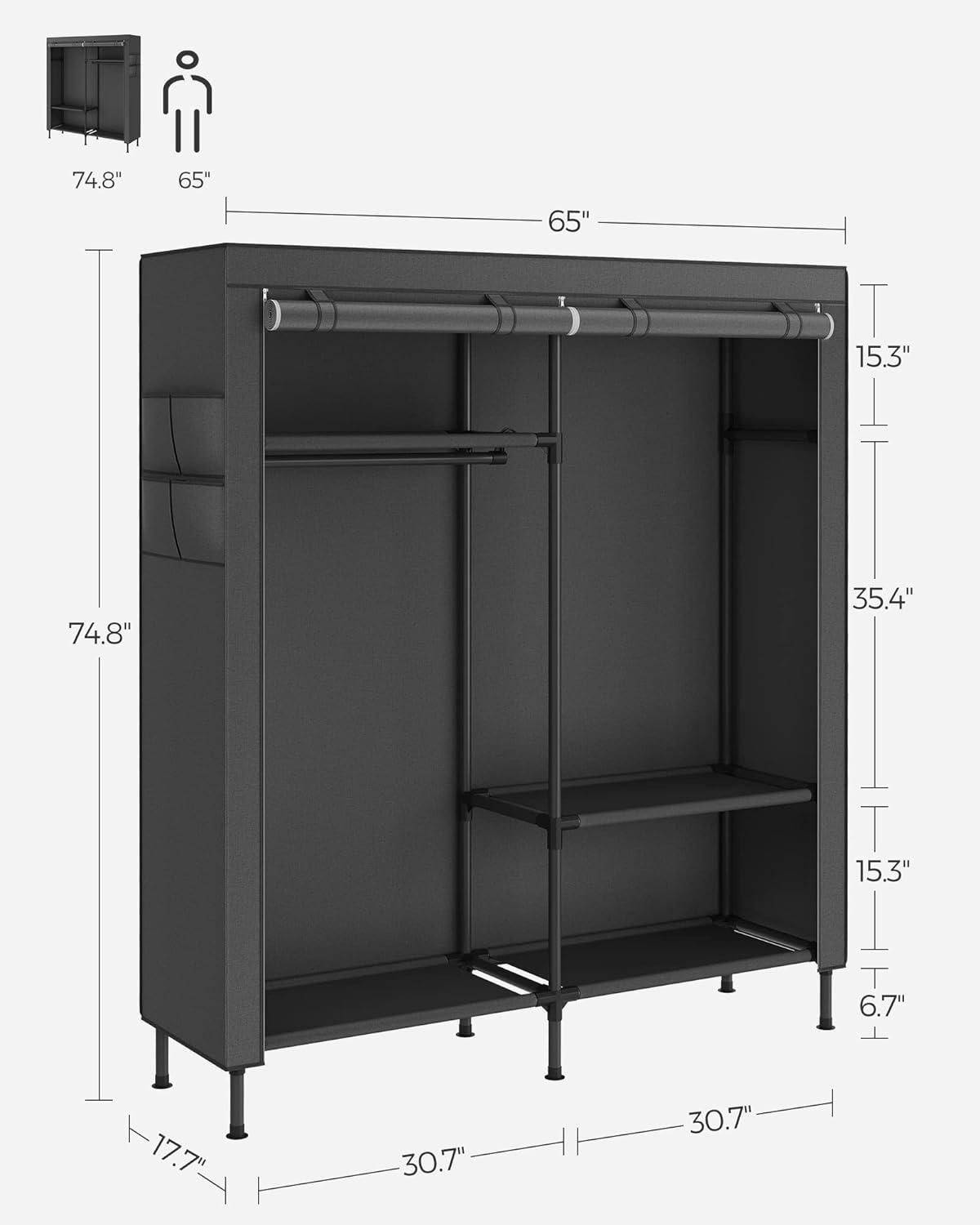 Black Heavy Duty Portable Wardrobe Closet with Shelves and Hanging Rails