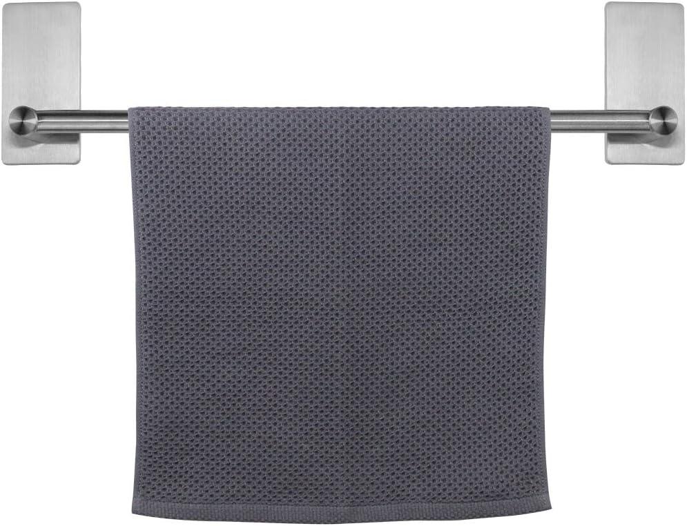NearMoon Self Adhesive Bathroom Towel Bar- Stainless Steel Bath Wall Shelf Rack Hanging Towel Stick On Sticky Hanger Contemporary Style, NO Drilling (1 Pack, Brushed Nickel, 16-Inch Towel Rack)