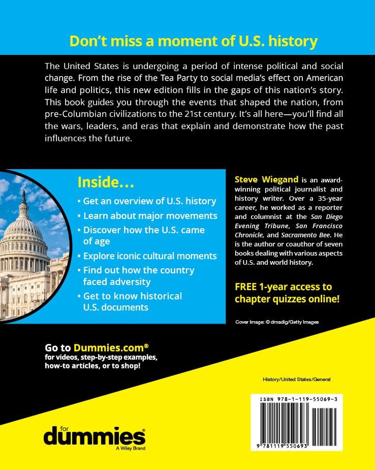 U.S. History for Dummies - (For Dummies) 4th Edition by  Steve Wiegand (Paperback)