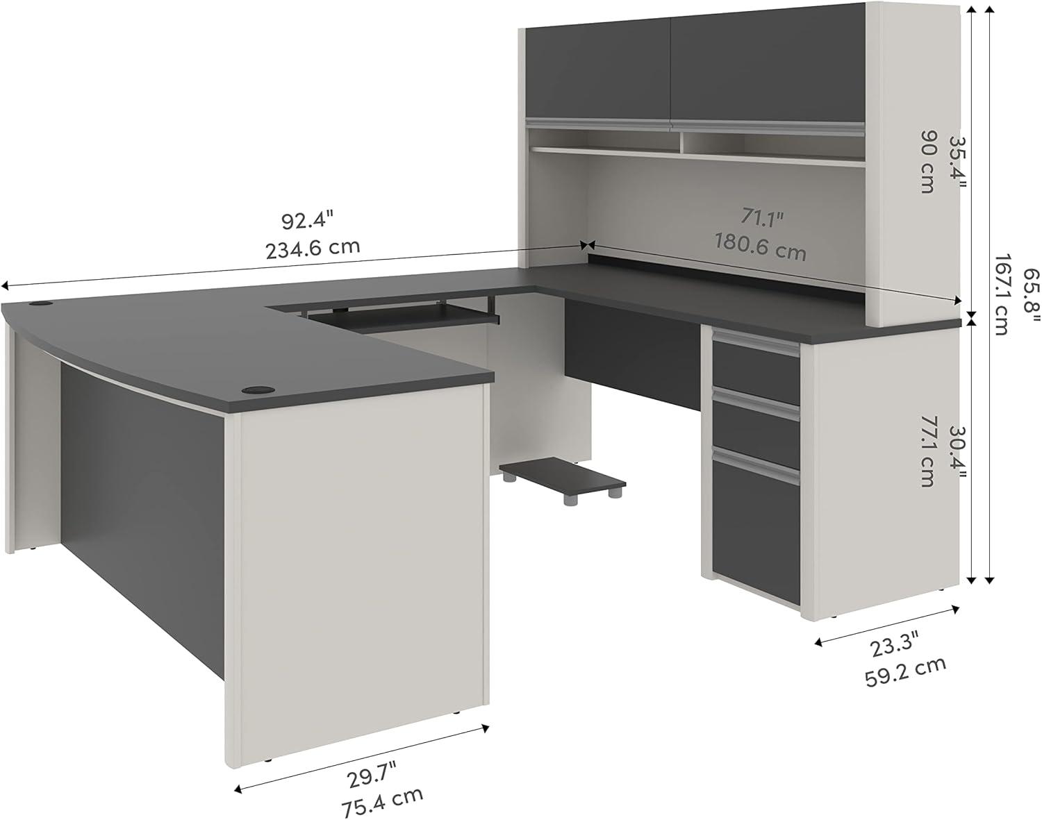 Bestar Connexion U-Shaped Workstation with 1 Pedestal in Sandstone