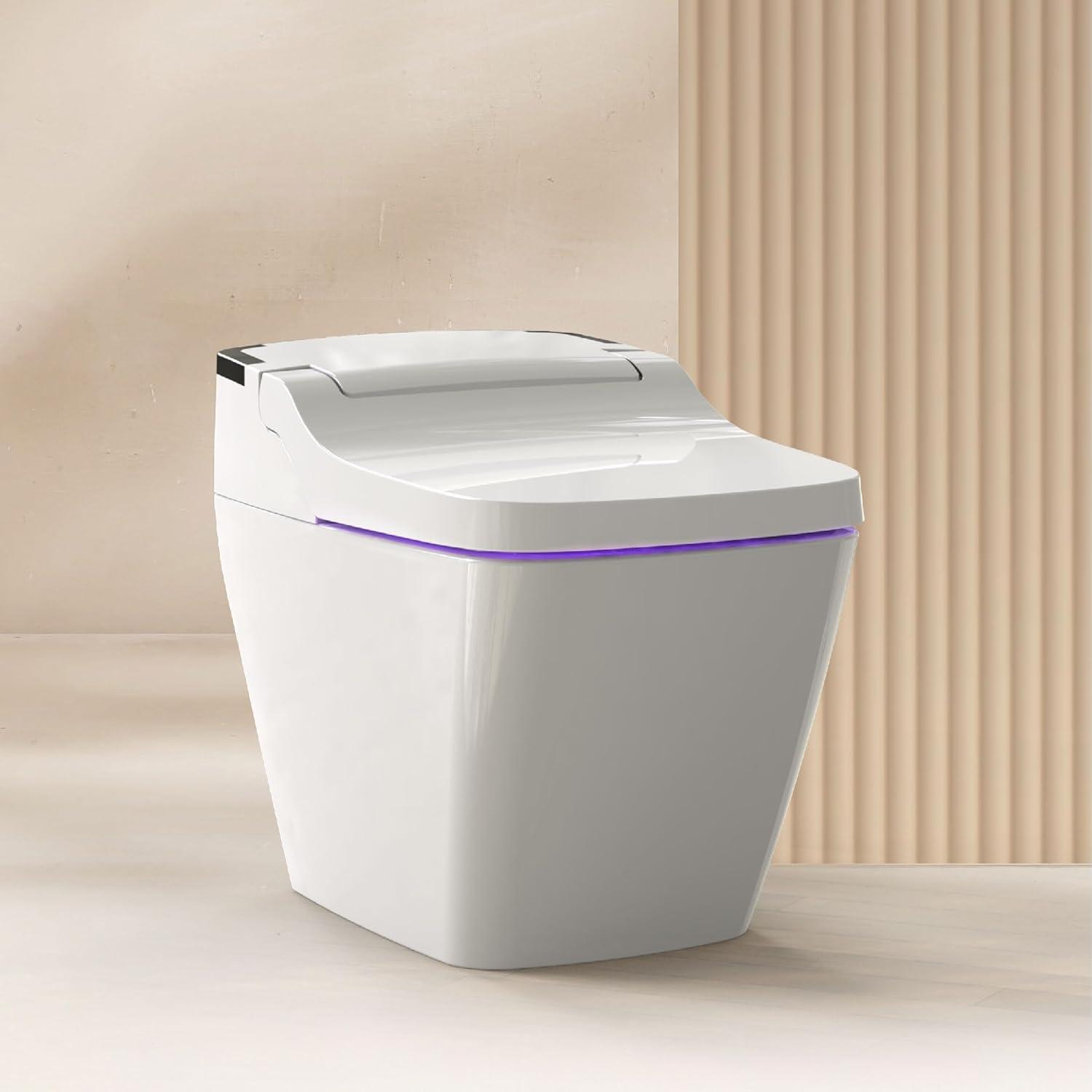 White Smart Bidet Toilet with Heated Seat and Auto Flush