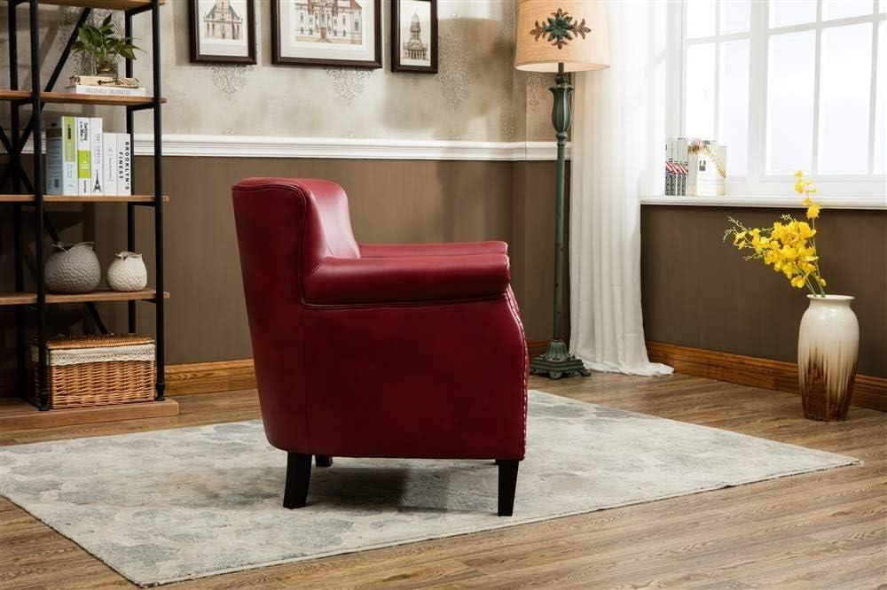 Traditional Red Leather Accent Chair with Wood Frame and Nailhead Trim