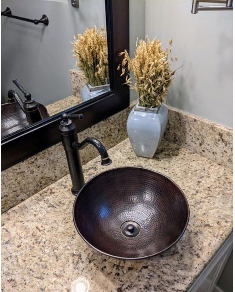 SimplyCopper  12" Round Copper Vessel Bathroom Sink - 12" x 12" x 4.5" - 12" x 12" x 4.5"