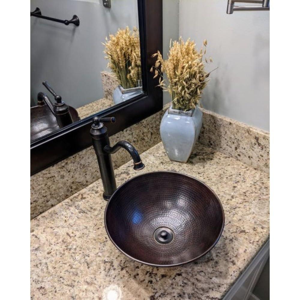 SimplyCopper  12" Round Copper Vessel Bathroom Sink - 12" x 12" x 4.5" - 12" x 12" x 4.5"