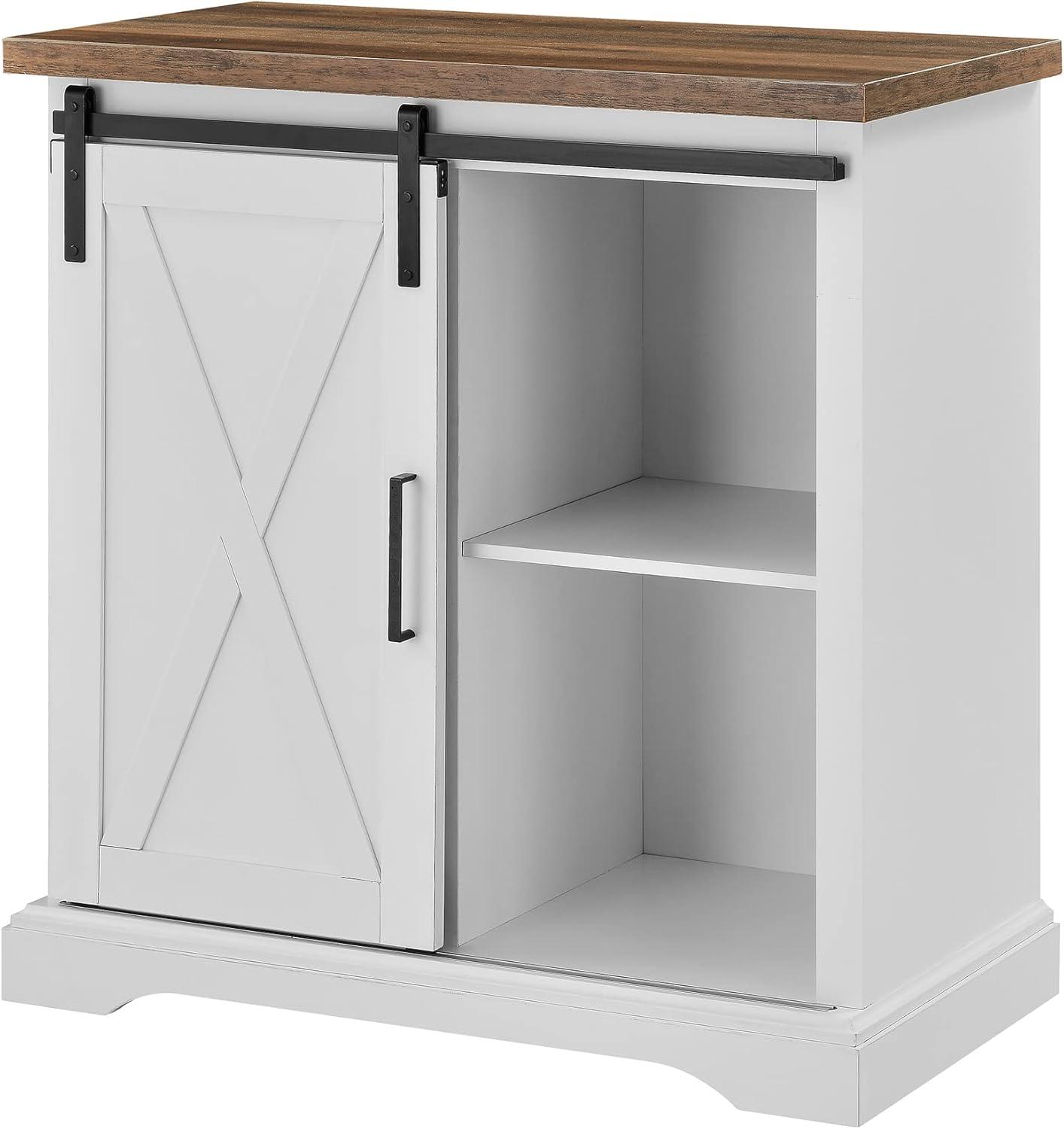 Walker Edison Sliding Barn Door Accent Cabinet, Solid White / Rustic Oak