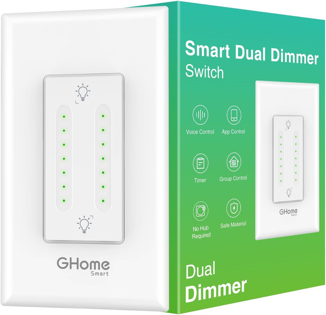 White Smart Dual Dimmer Switch with Timer and Voice Control