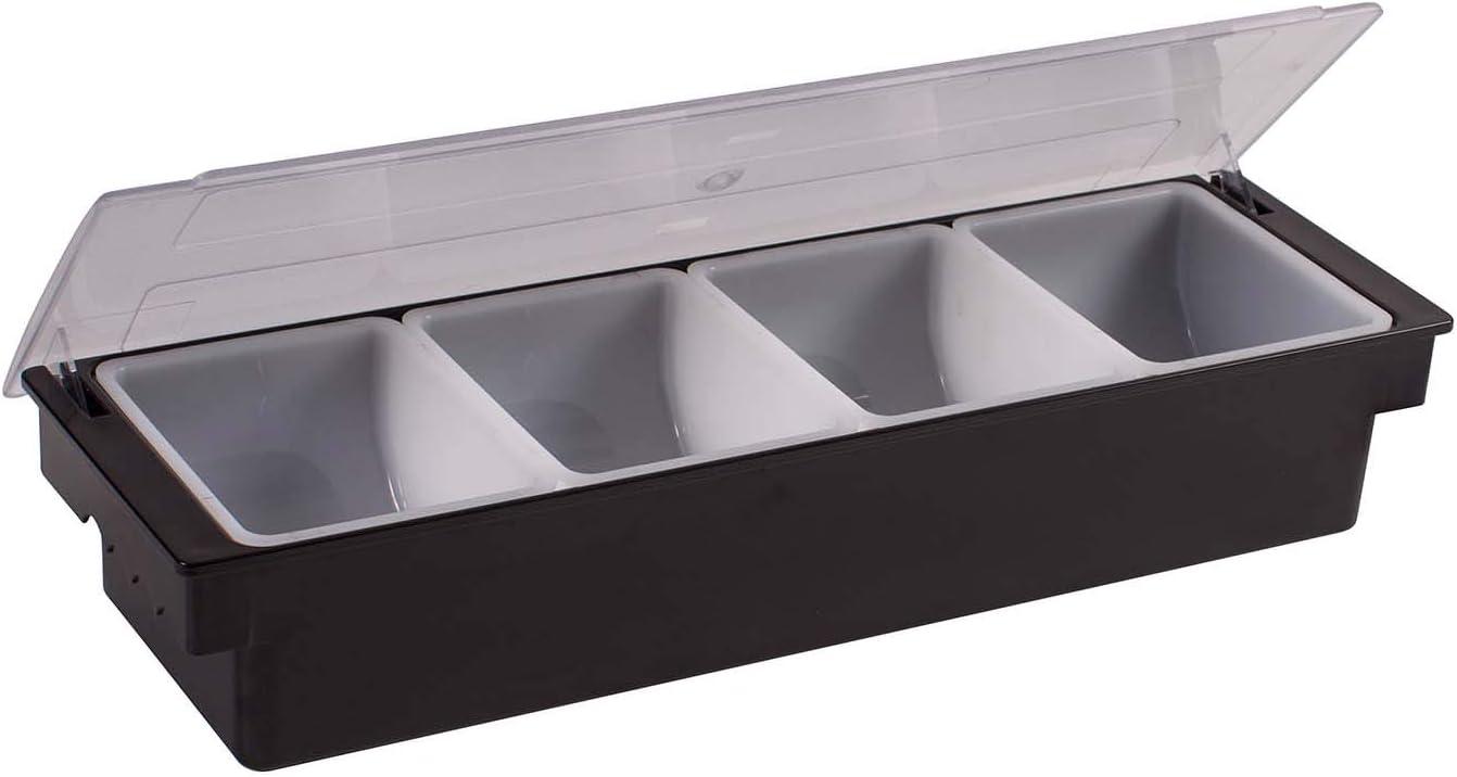 Black Plastic 4-Compartment Condiment Holder with Clear Lid