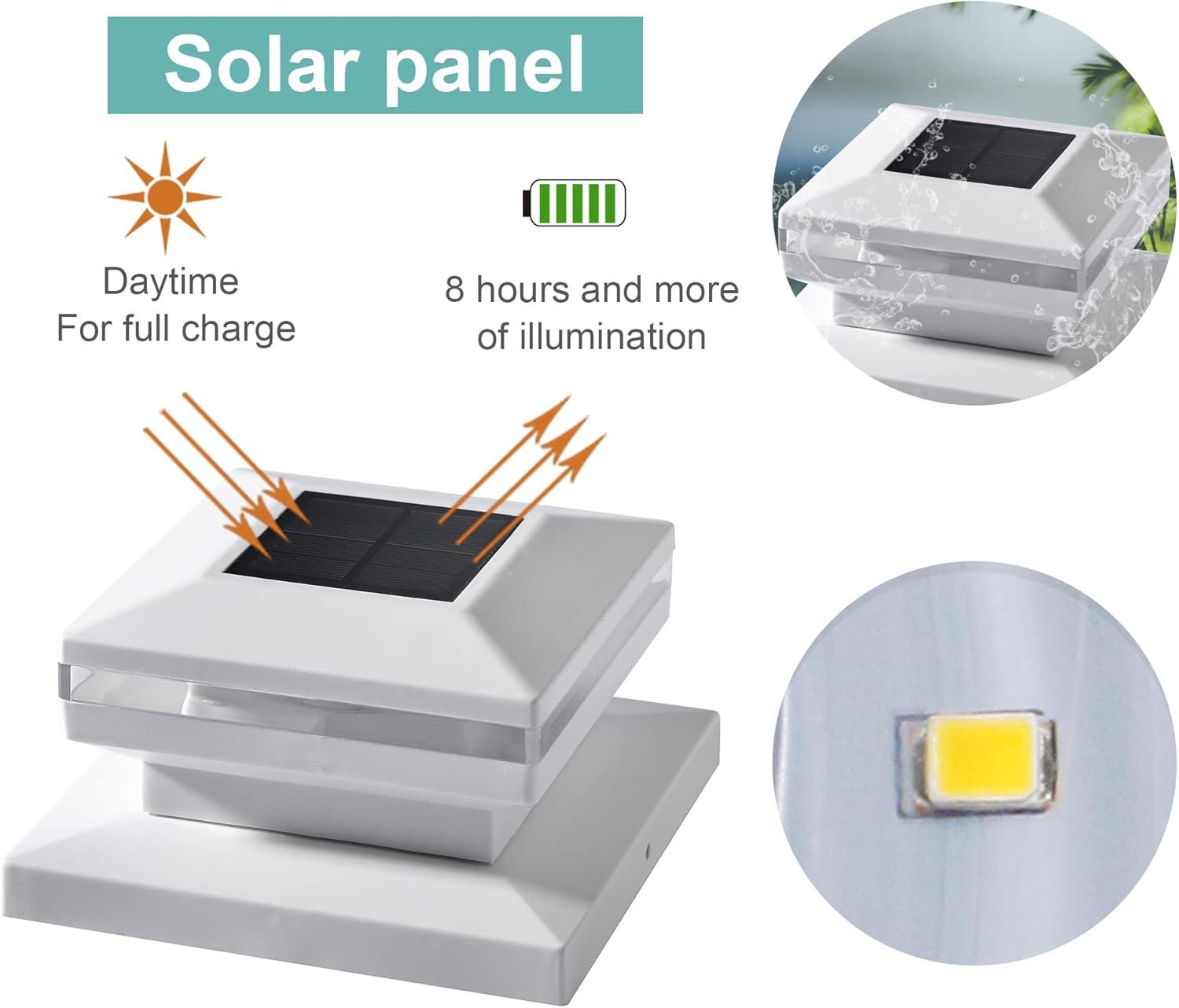Dynaming 6 Pack Solar Post Cap Lights, Outdoor Decorative Post Solar Lights White Shell Caps Fit 4x4 5x5 6x6 Vinyl/Wooden Posts, Brightness Warm White LED Lighting for Garden Fence Deck Patio