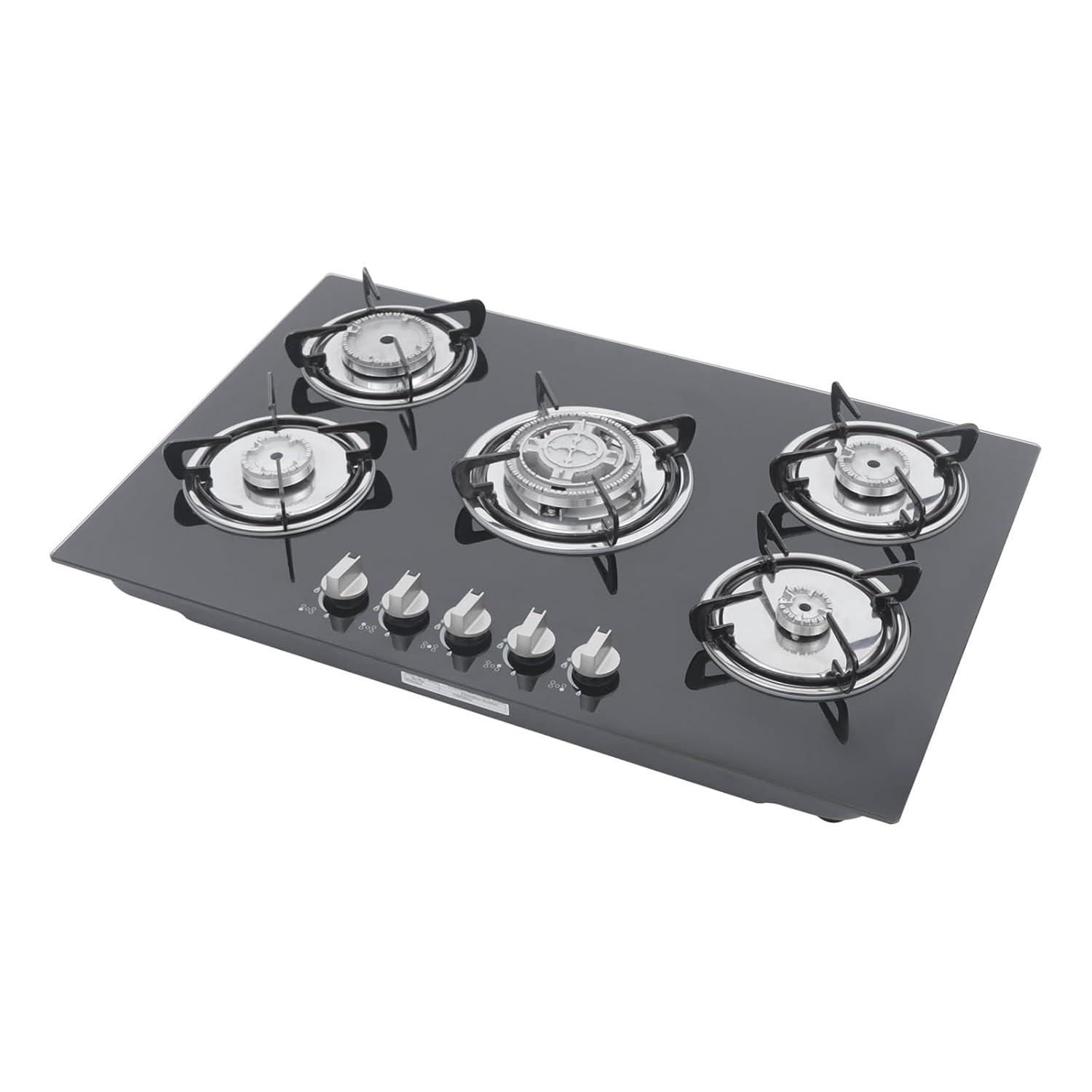 30"  Gas Stove Cooktop, 5 Burners Built-in Tempered Glass LPG/NG Stove with Flameout Protection for Kitchen Black