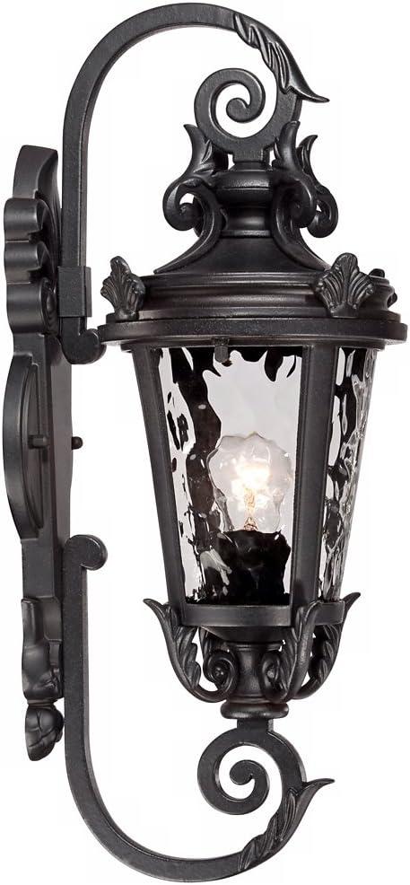 John Timberland Casa Marseille Vintage Rustic Outdoor Wall Light Fixture Black Scroll 19" Clear Hammered Glass for Post Exterior Barn Deck House Porch