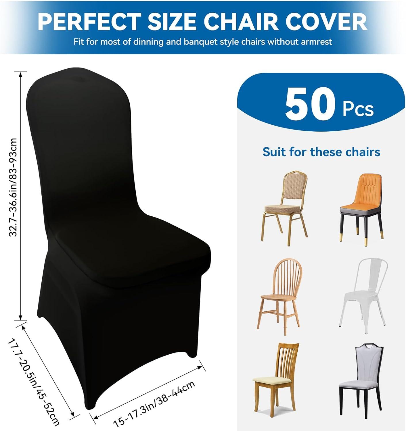 VEVOR Black Stretch Spandex Chair Covers, Set of 50 - Universal Fitted Slipcovers for Folding Chairs - Removable and Washable - Ideal for Weddings, Banquets, Parties, and Celebrations