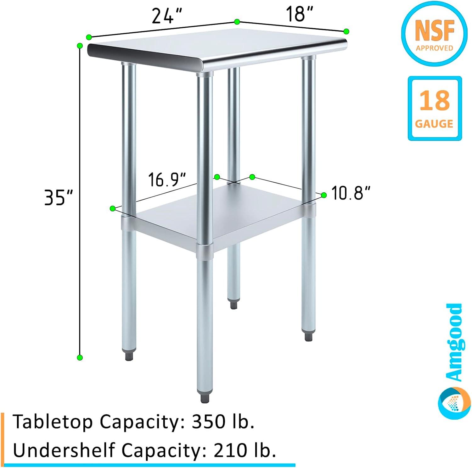 Stainless Steel Table with Undershelf. Metal Prep Table. NSF.