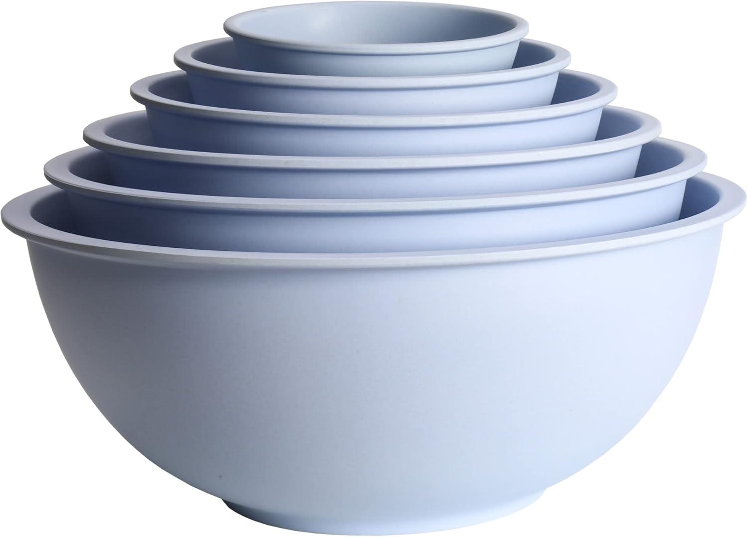 Eco-Friendly Blue Bamboo Fiber 6-Piece Mixing Bowl Set