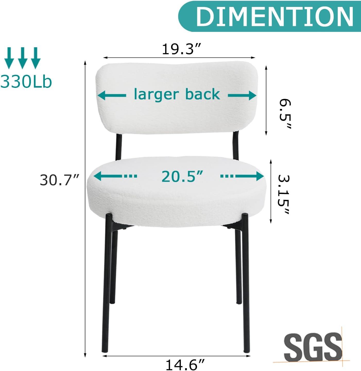 White Dining Chairs Set of 2, Boucle Dining Chairs, Upholstered Kitchen and Dining Room Chairs, Mid-Century Modern Dining Chairs with Black Metal Legs