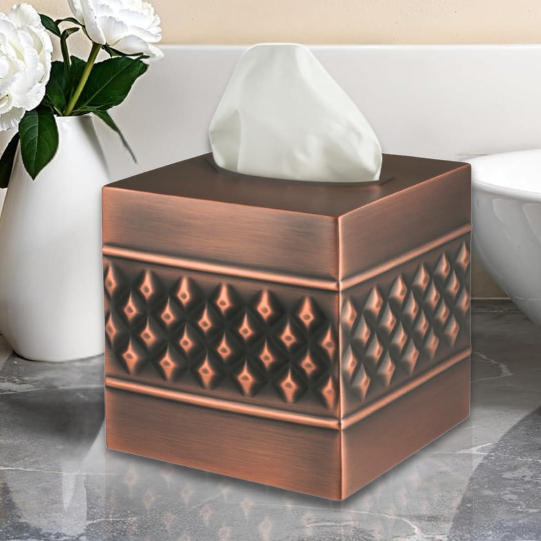 Monarch Abode Geometric Embossed Metal Tissue Box Cover